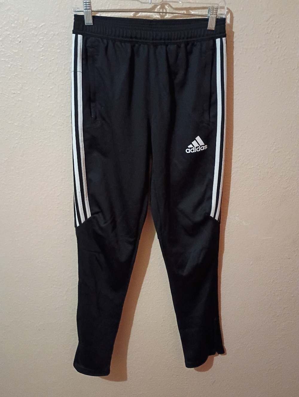 Boys Size Large adidas Black Jogger Sweatpants with White Side Stripes